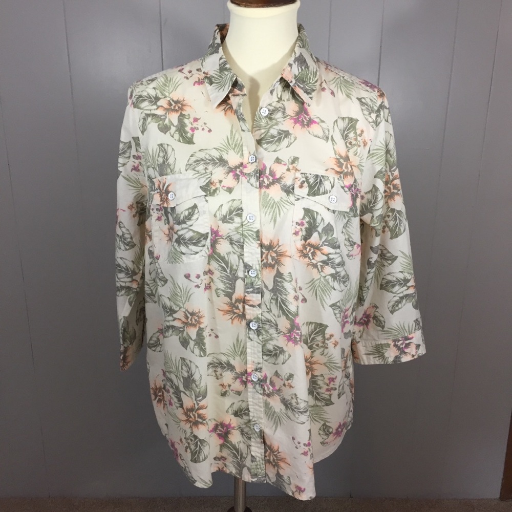 Sonoma Hawaiian Button Down 3/4 Sleeve Shirt